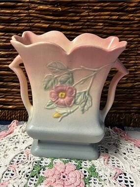 Vintage Hull Art Pottery Dogwood Vase Blue and Pink